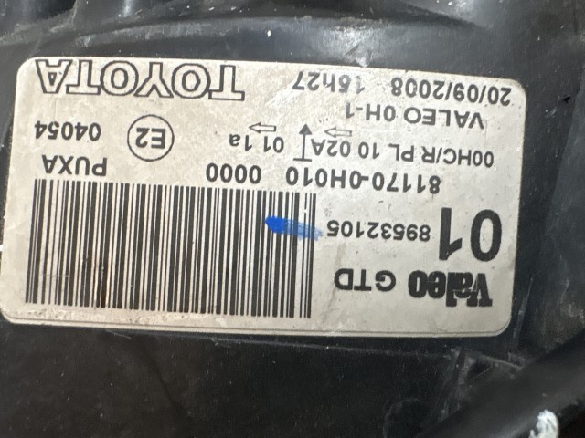 11494 Toyota Aygo 2005-2014 2005-2014 Lámpa , Fényszóró Használt Bal hátsó